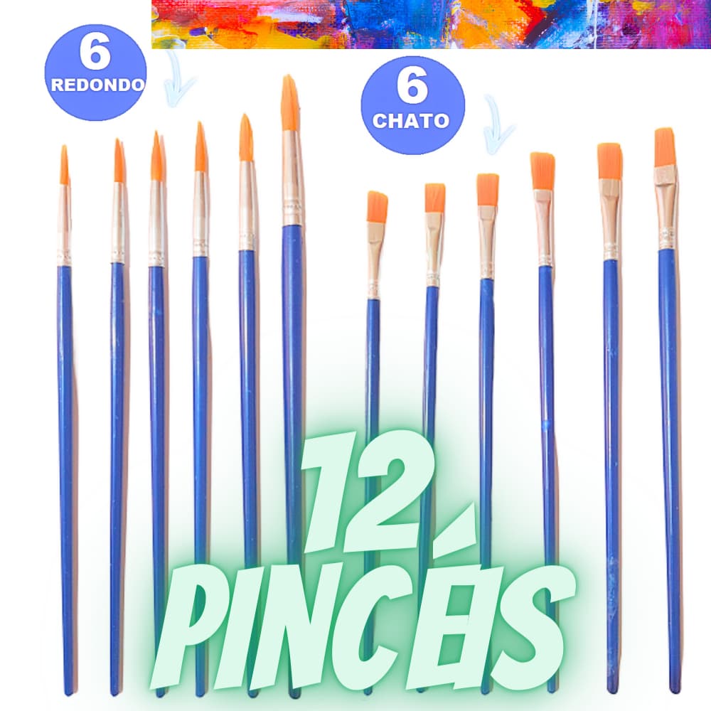 Kit 12 Pincéis Artesanato Ponta Fina Redonda E Chato Pintura