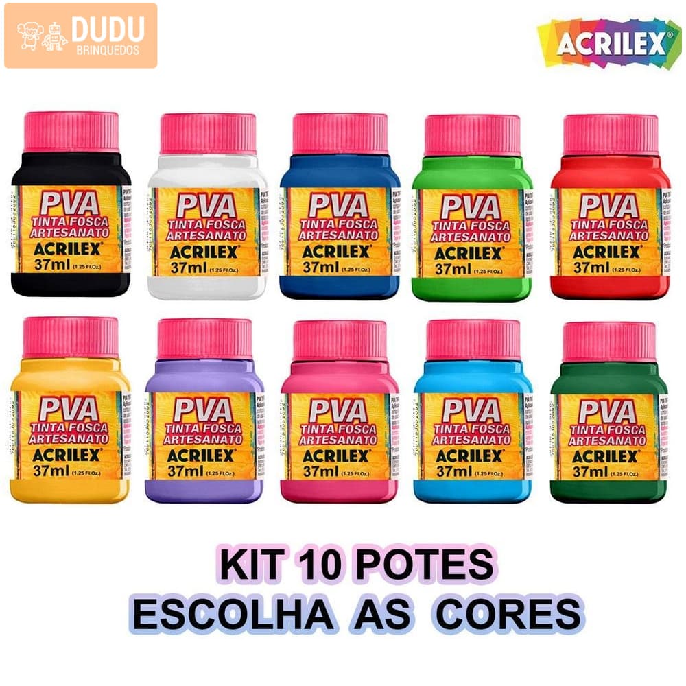 Tinta P/ Artesanato Pva 37ml FOSCA - Kit Escolha 10 Cores Pelo Chat - Acrilex
