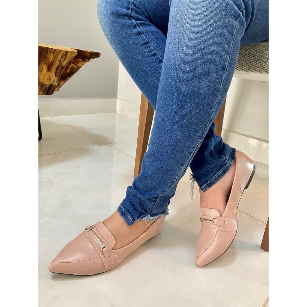 Sapatilha Feminina Mocassim Bico Fino Casual Confort Napa Rosê