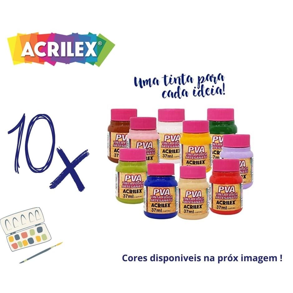 Tinta Pva Para Artesanato Acrilex 10x 37ml(escolha As Cores)