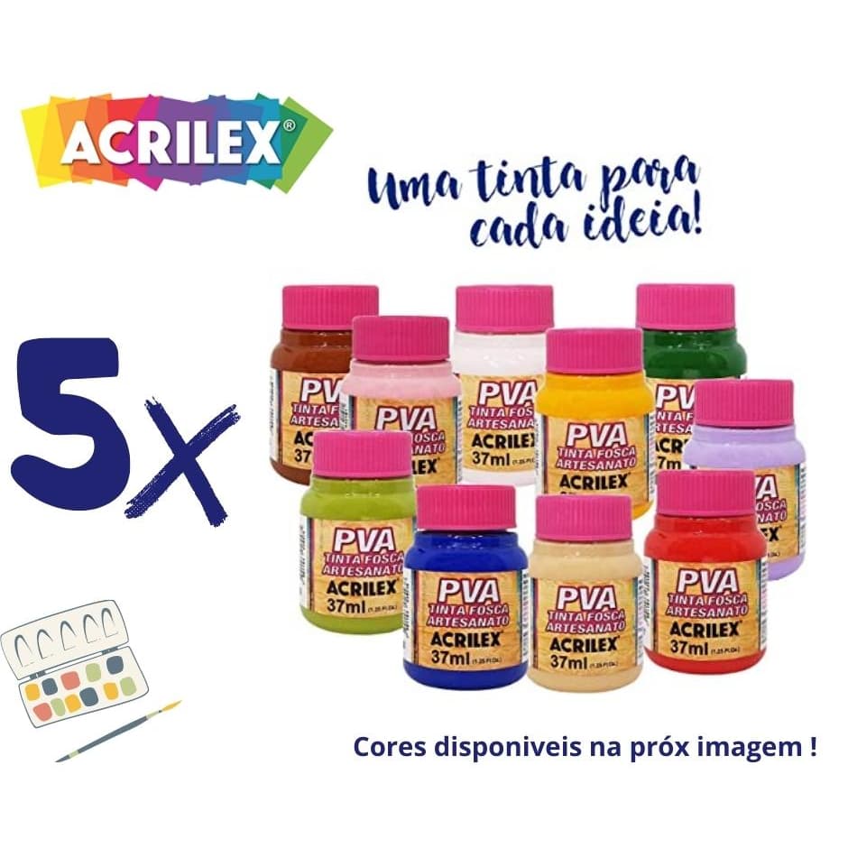 Tinta Pva Para Artesanato Acrilex 5x 37ml (escolha As Cores)