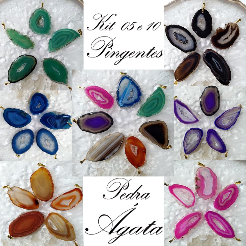 Kit 08 e 04 pingentes de Pedra Ágata