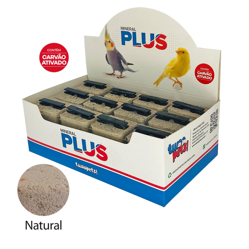 Pedra de Calcio Mineral Plus para Pássaros Caixa com 24 Unidades de 32g Cada Escolha o Sabor
