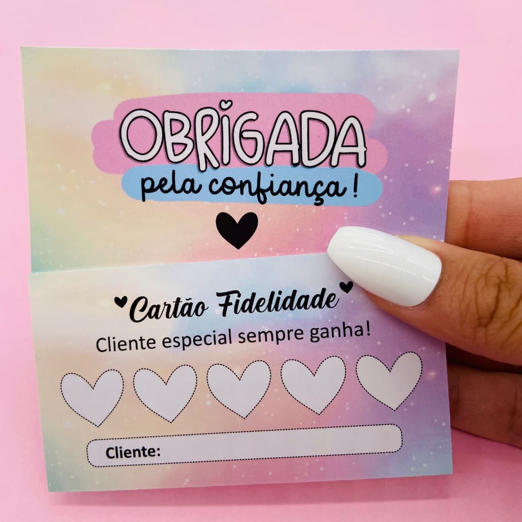 Cartão de Agradecimento Cliente 5x9cm Fidelidade Frente e Verso Papelaria Personalizados