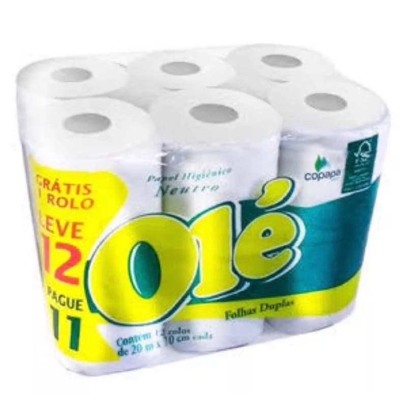Papel Higiênico Folha Dupla Olé com P 12 L 11 / Rolo com 20M