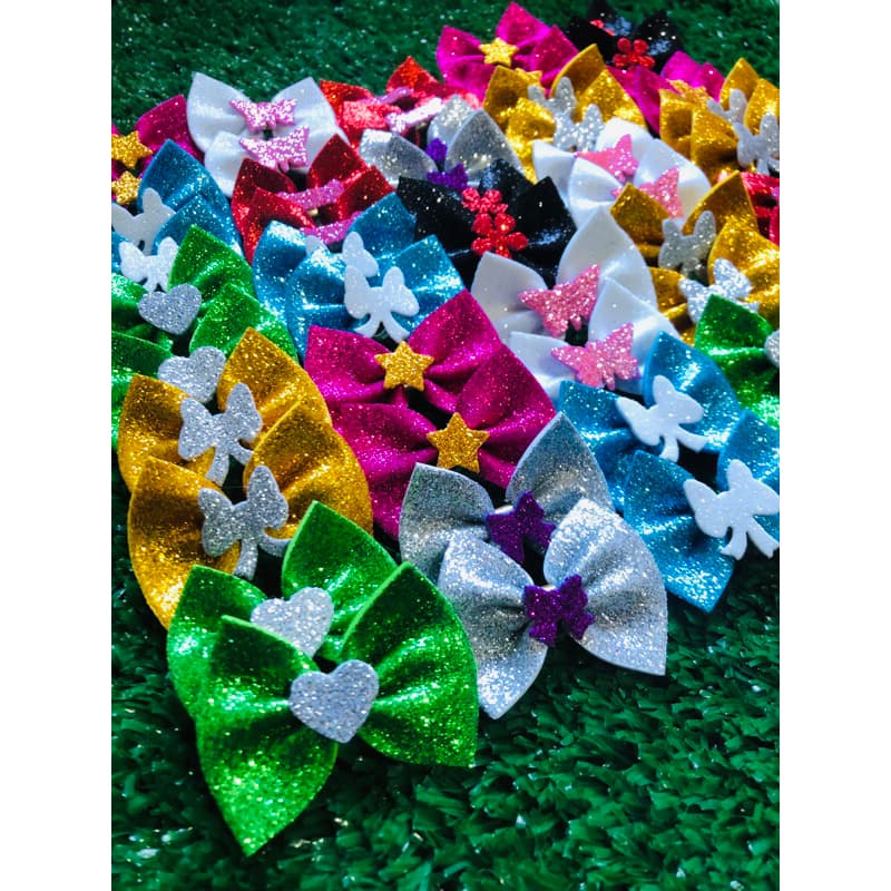 Kit 50 unidades lacinhos Eva com gliter pet mix cores variadas grande cães cachorro banho e tosa