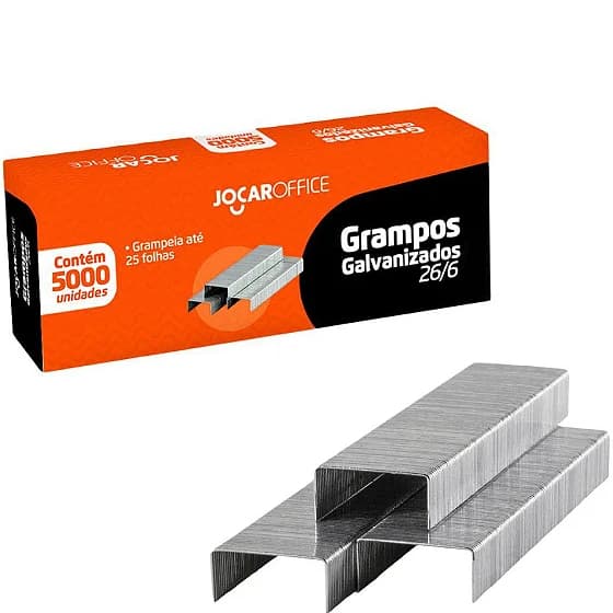 Grampo Galvanizado Para Grampeador 26/6 Jocar office 5000 unidades