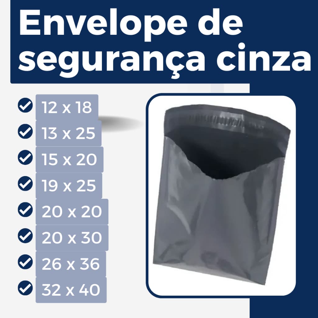 100 envelopes de segurança cinza/eco - pronta entrega