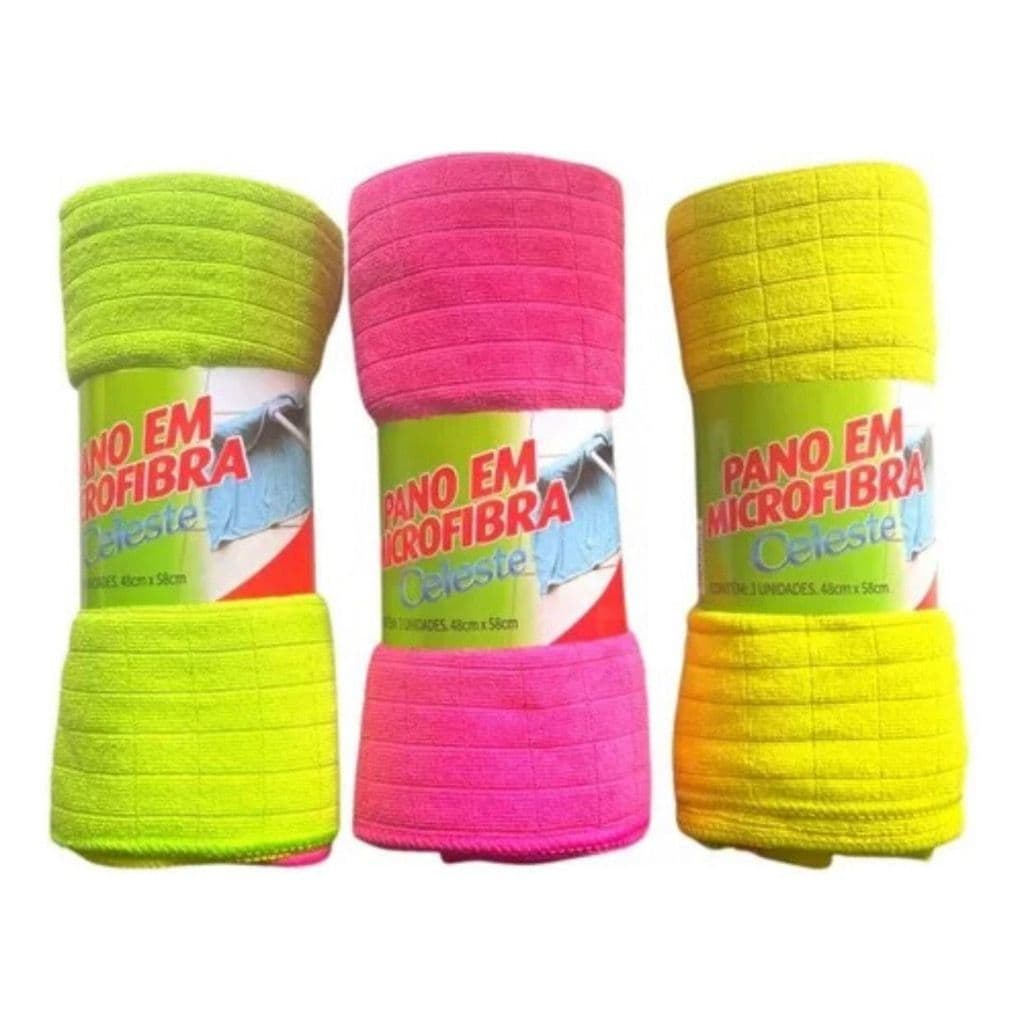 KIT 3 Panos multiuso celeste Microfibra De 48cm X 58cm chão,pia,limpar moveis Cor sortidas