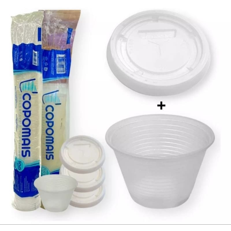 Kit 200 unid de potes com tampas de 100 ml.