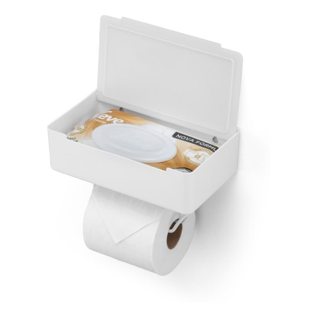 Suporte Porta Papel Higiênico Porta Celular Papeleira Lenço Humedecido Box Sem Furo Arthi Branco