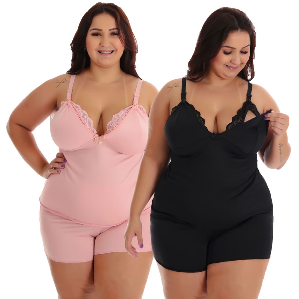 Kit 2 Baby Doll Amamentação Plus Size Pós Parto Gestante