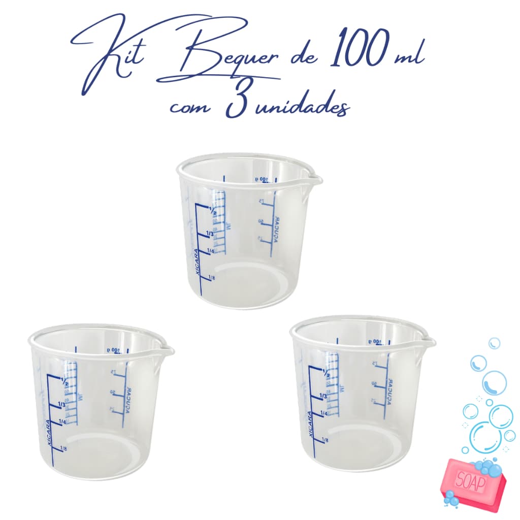 Kit 3 unidade de Béquer copo medida de 100 ml para artesanato e culinária em geral