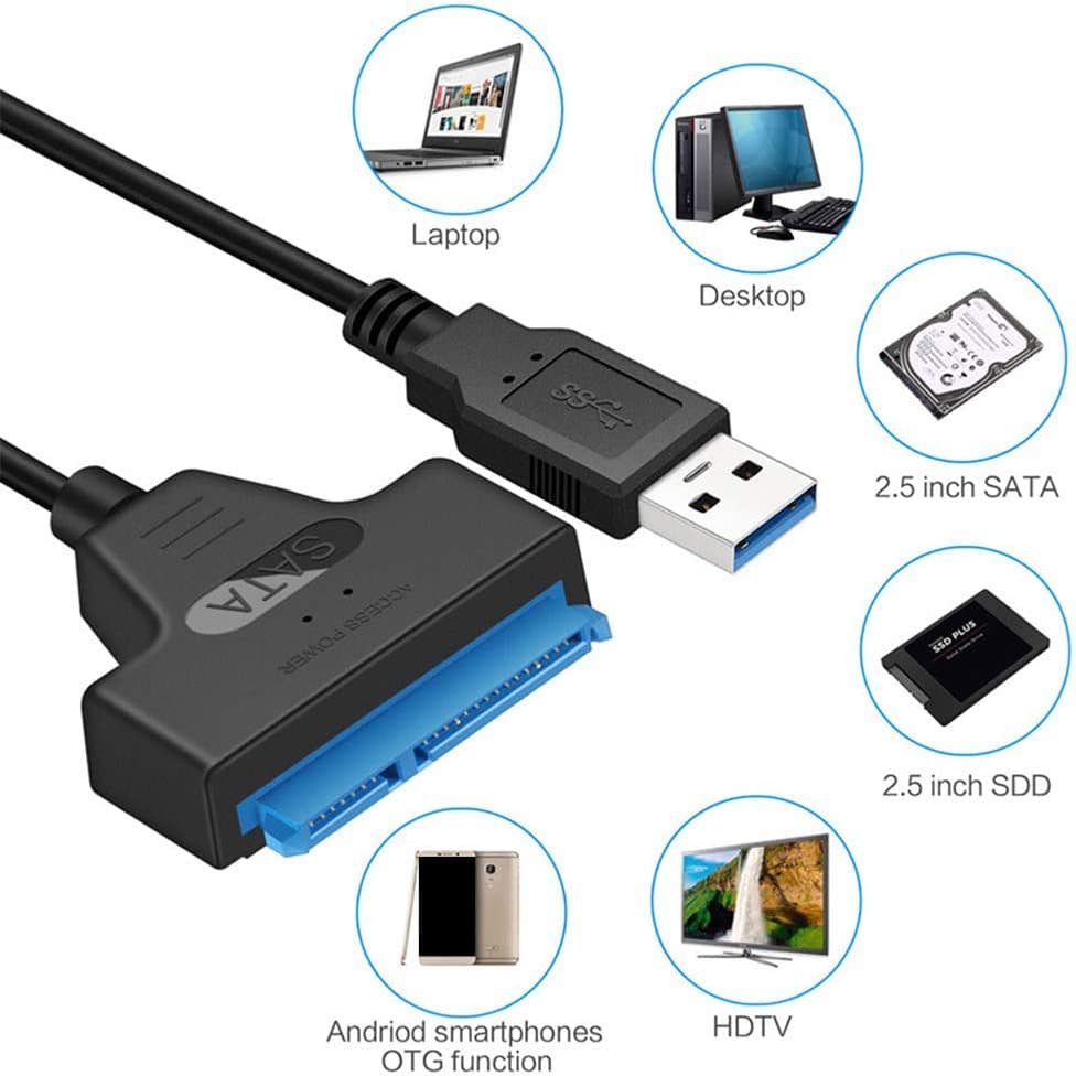 Cabo Adaptador Sata Usb 3.0 Para Ler Ssd e Hd de 2,5" HD Externo PC, Notebook, OTG Android