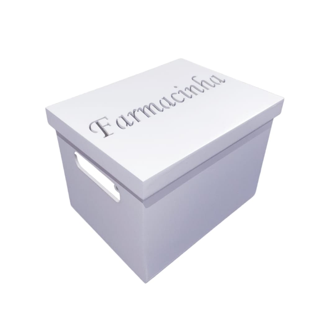 Caixa organizadora porta remédios farmacinha mdf branca com tampa cuidados bebê