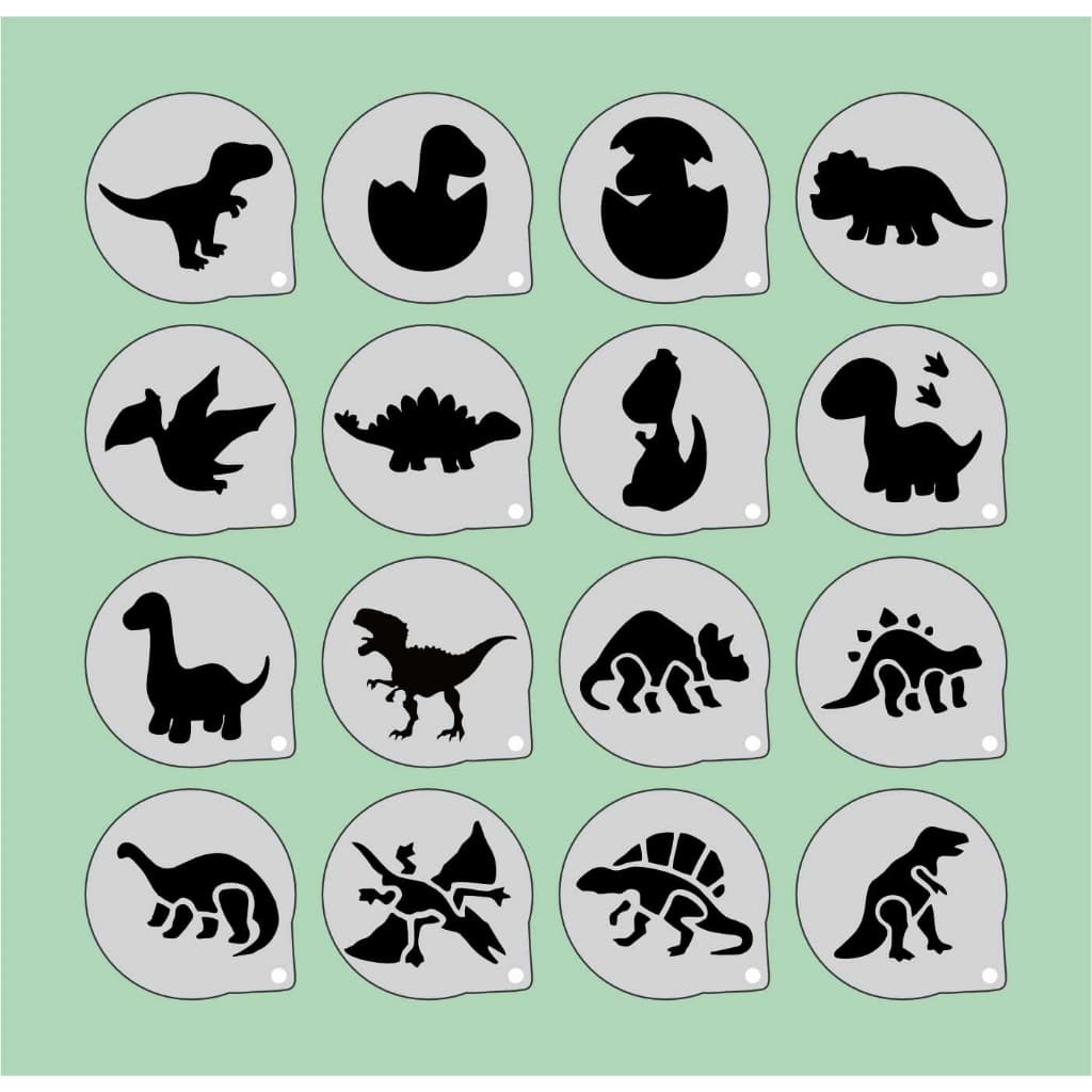 Stencil Dinossauro Infantis Kit 16 Moldes 7x7cm