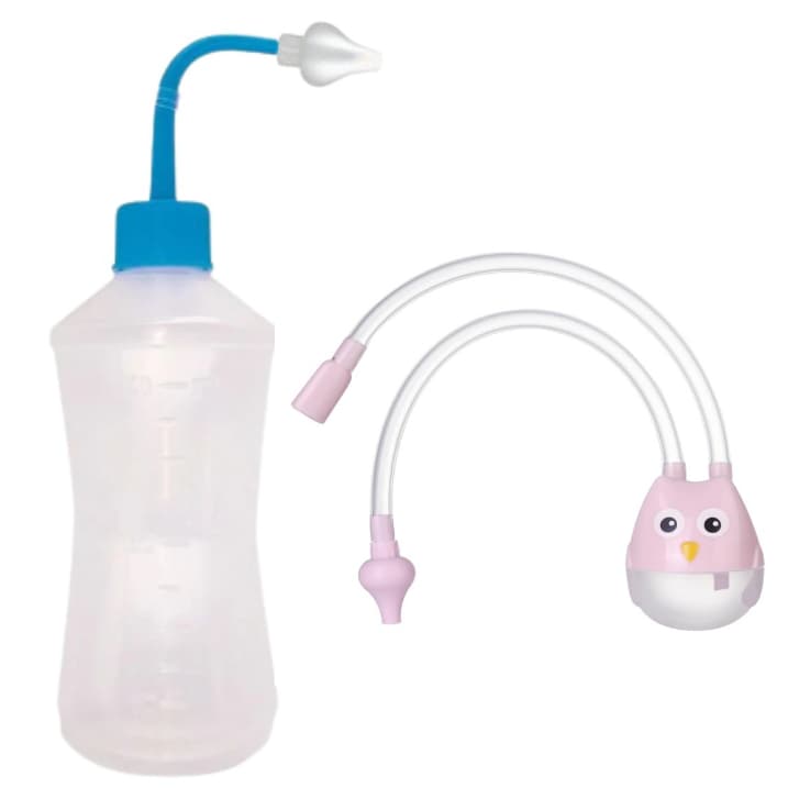 Kit 1 Ducha E 1 Aspirador Lavagem E Limpeza Nasal Bebês