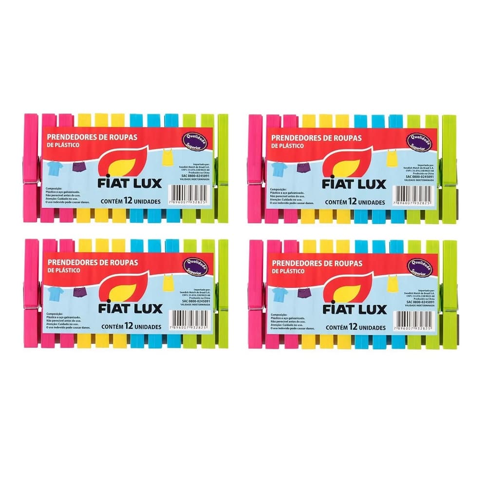 Kit com 4 Pacotes de Prendedores De Roupas Fiat Lux 12 Unidades (total 48 Unidades)