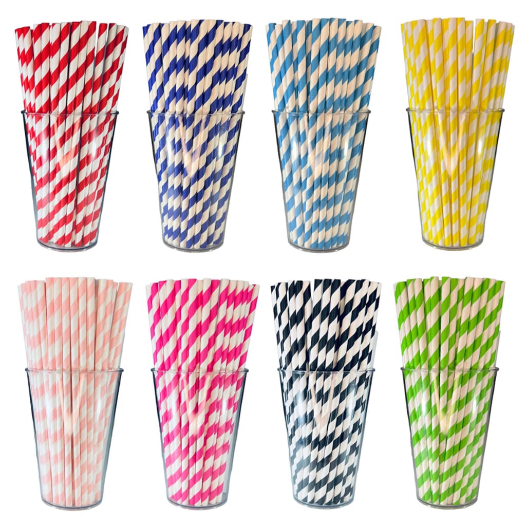 50 Canudos Papel Biodegradável 6mmx19,7cm Listrado 2 Cores