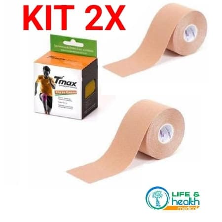 KIT 2 (DUAS) Fitas Kinesio Tmax Bandagem Elástica Terapêutica 5 Cm X 5m Bege Original