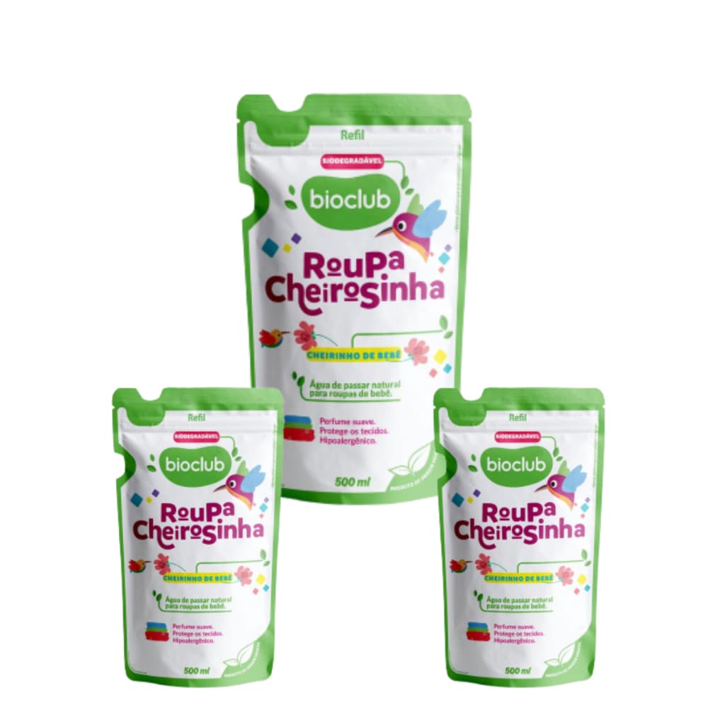 Água De Passar Roupa Cheirosinha De Bebê Refil Kit 3 Bioclub