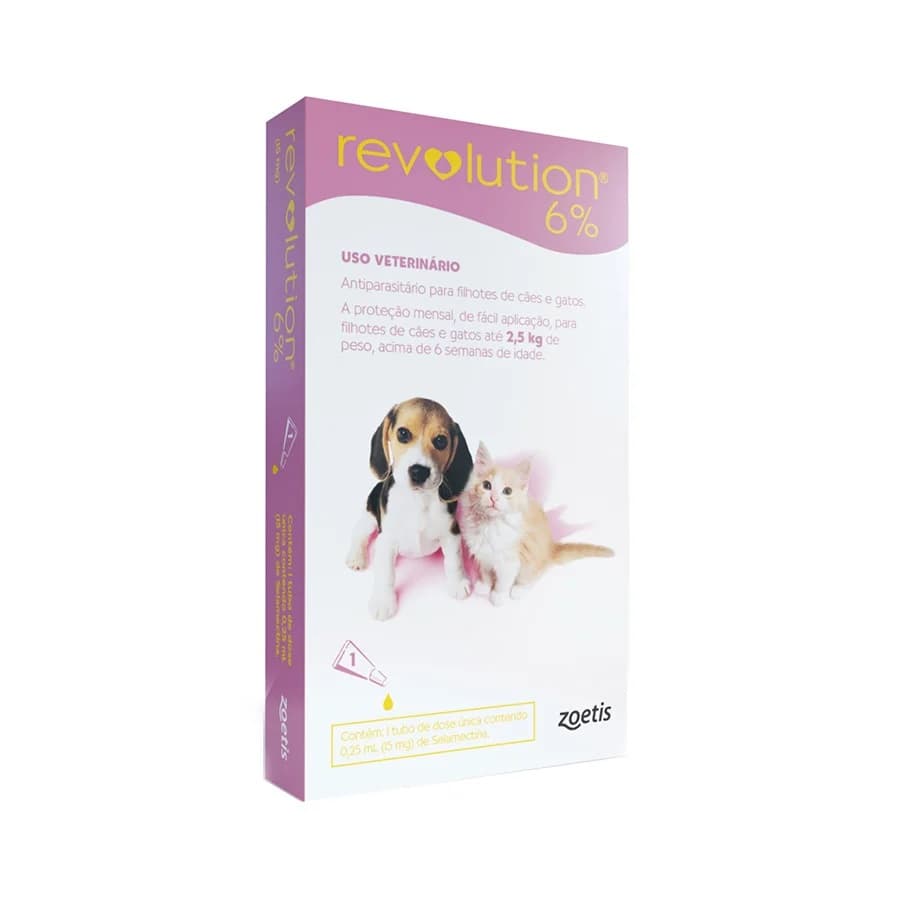 Antipulgas e Carrapatos Revolution 6% 0.25ml Cães e Gatos Filhotes de até 2,5Kg com 1 Pipeta