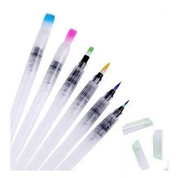 Kit 6 Canetas Pincel Aquarela Waterbrush Reservatório Água