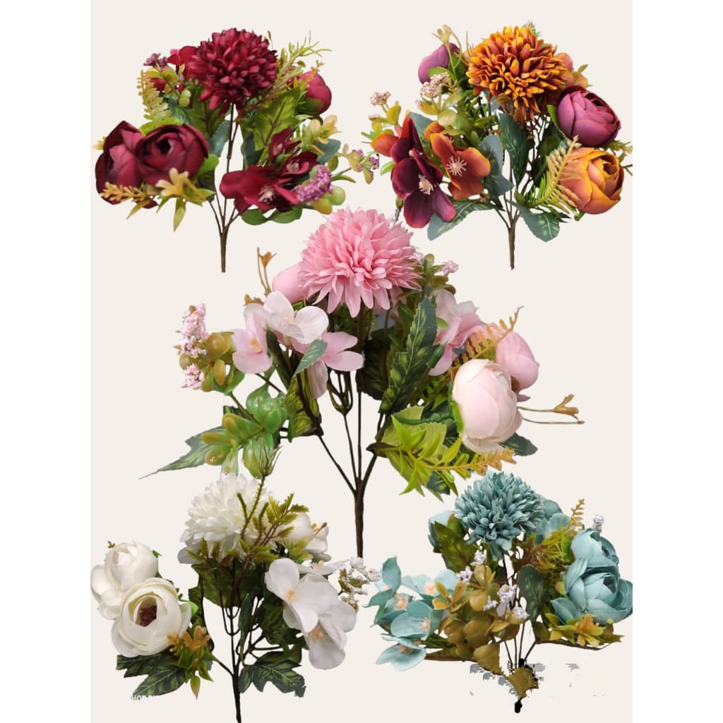 Buquê de Flor Cabbage e Violeta artificial com 5 galhos, ideal para arranjos e decoração