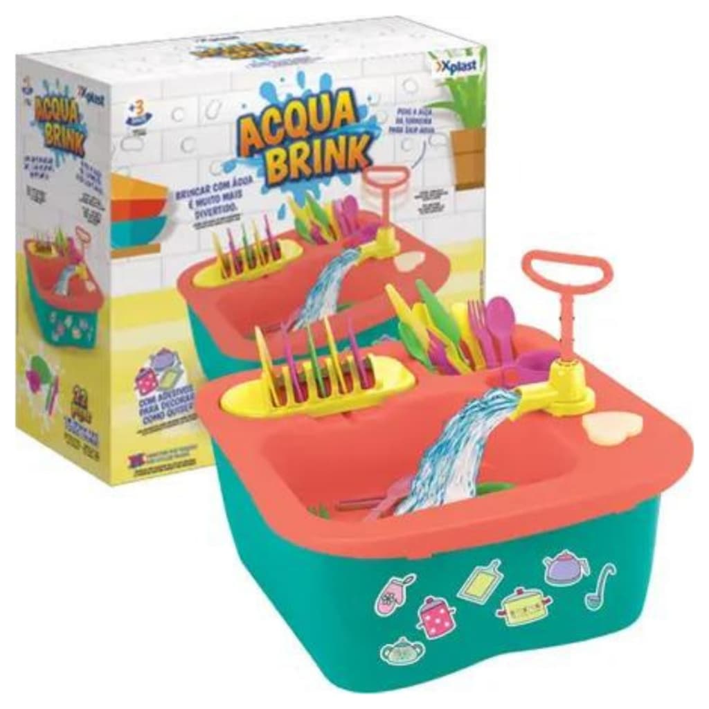 Acqua Brink Pia Cozinha com Louças Homeplay XPlast Home Play Brinquedo Infantil 8000