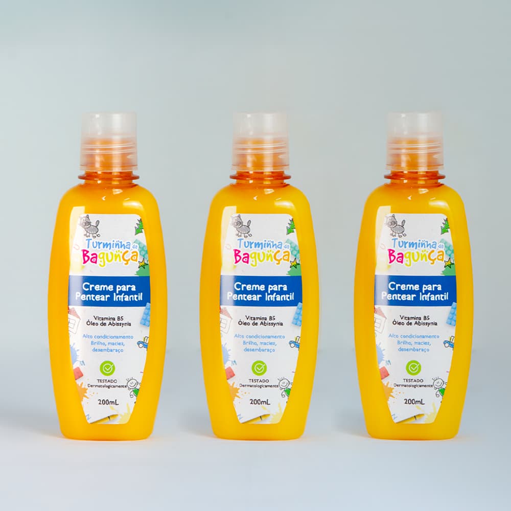 Kit com 03 Cremes de Pentear 200 ml - Turminha da Bagunça - Seguro para Todas as Idades