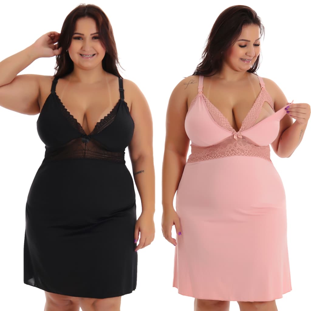 Kit 2 Camisola Amamentação Plus Size Pós Parto Gestante