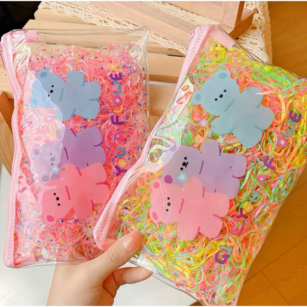 1000 peça Bolsa Elástico De Cabelo Feminino Descartável Multicolorido(envia aleatória)