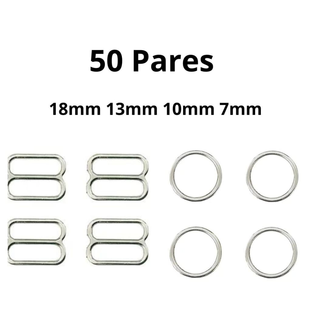 50 pares de argola e regulador de metal para alça de sutiã.