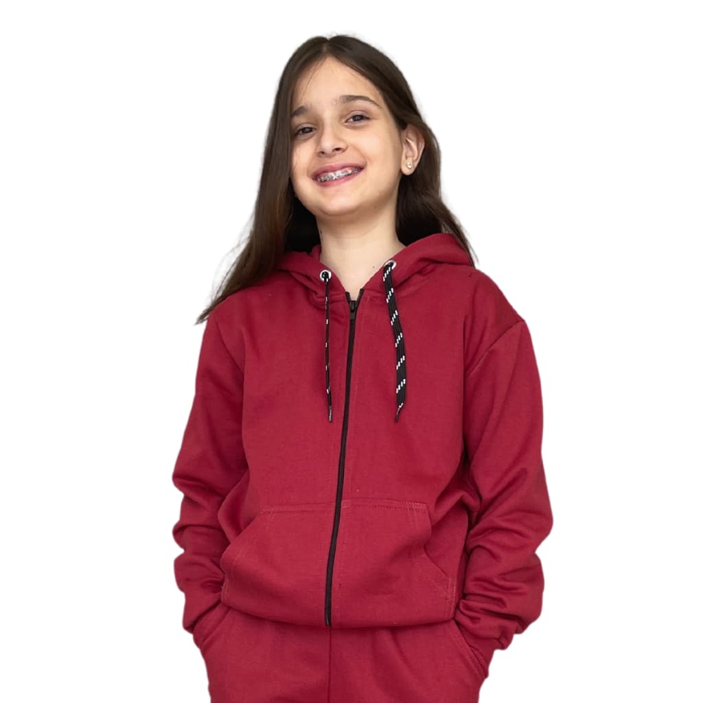 Blusa De Moletom Vinho Juvenil C/ Zíper Feminino Masculino Jaqueta