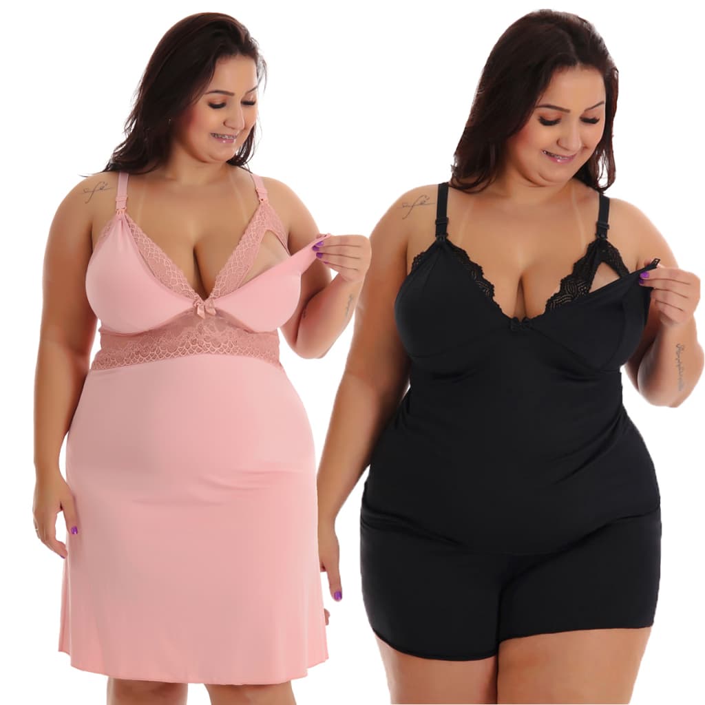 Kit Camisola + Baby Doll Plus Size Amamentação Maternidade