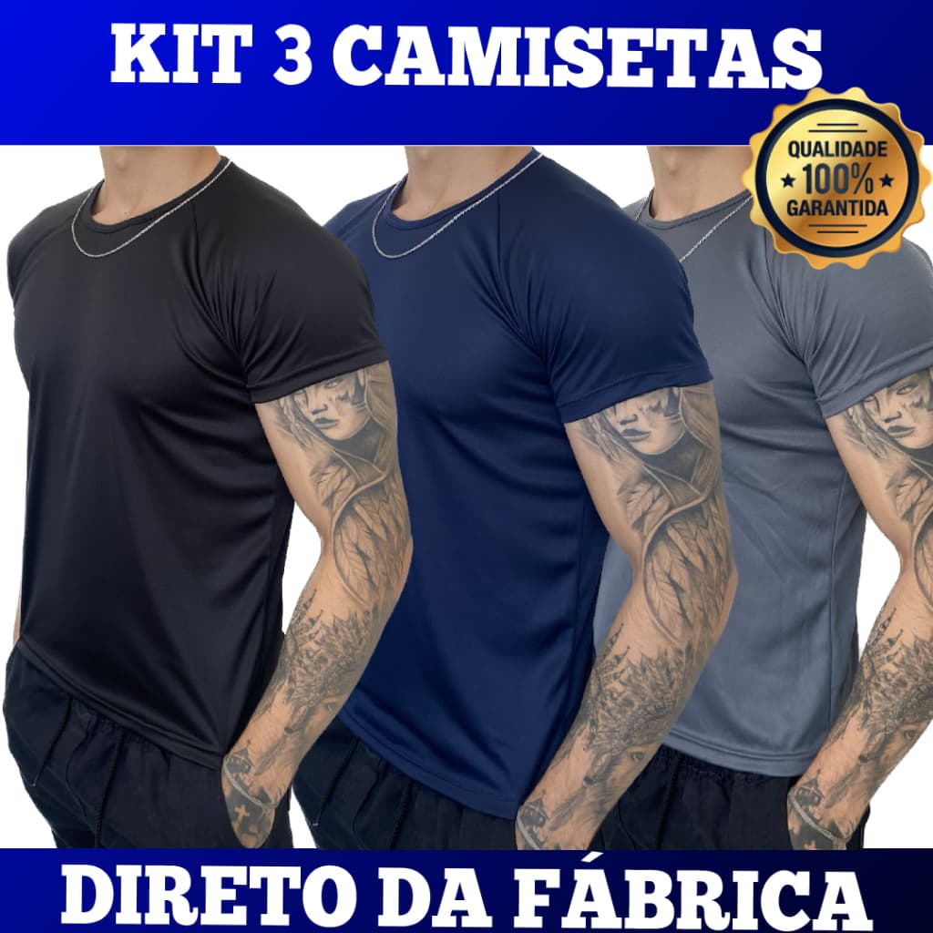 Kit 3 Camisetas Dry Fit Masculina - Casual - Treino - Academia - Esportes - Exercícios - Corrida