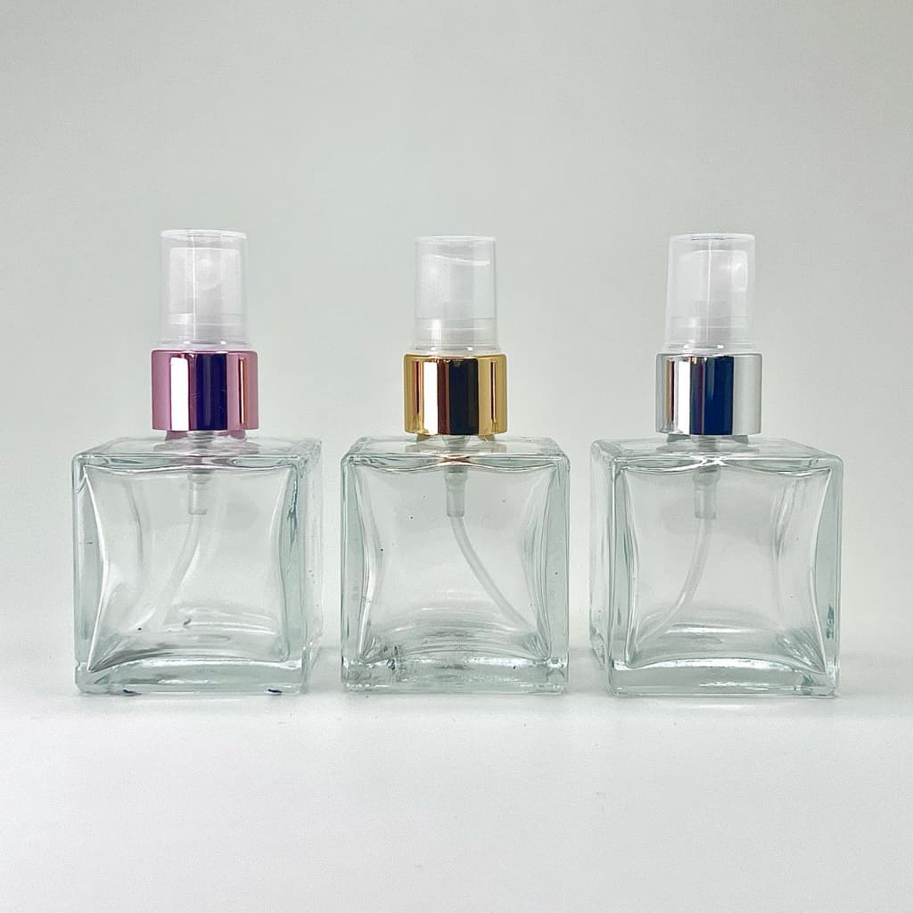 Kit 02 Vidros Cubo Válvula Spray Luxo Perfume 50mL Transparente Perfume