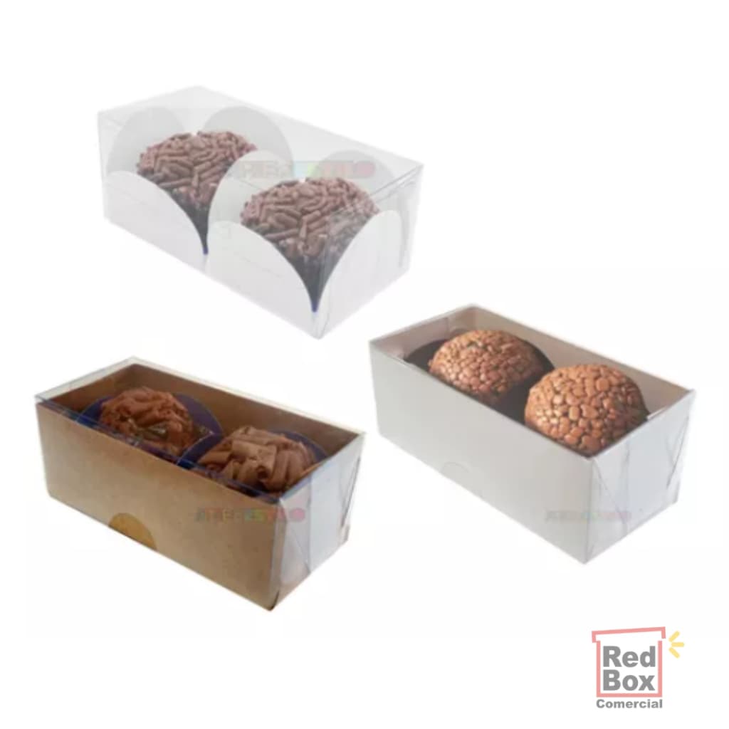 50 Caixas 8x4x3 Cm Para 2 Brigadeiros Doces Gourmet Docinhos Branco, Kraft e Transparente