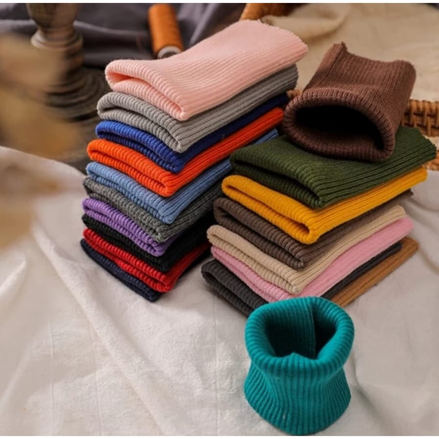 Tecido Punho Ribana Malha Canelada Tubular Retalho Algodao e Poliester Toque Macio Confortavel