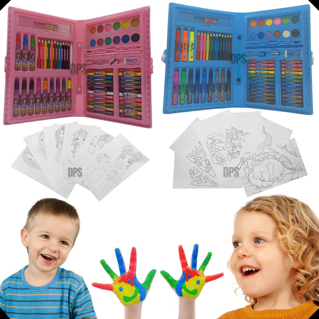Maleta 68 Peças Maletinha Estojo Estojinho Escolar Kit Lápis Escolar Pintura Infantil Giz Canetinha