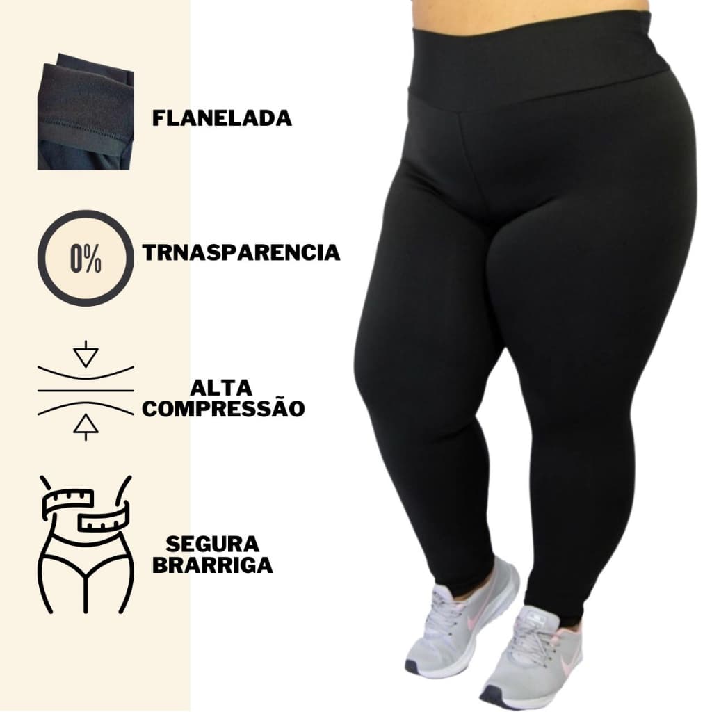 Legging Plus Size Peluciada Calça Suplex Macio Flanelada Por Dentro Cintura Alta Costura Reforçada GG ao G4