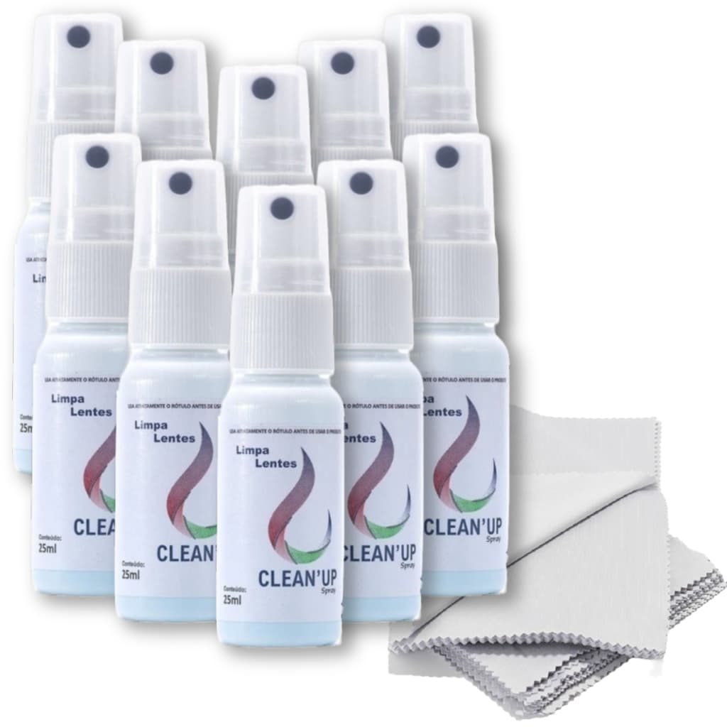 Kit de Limpa Lentes e Telas Clean Up 25ml Óculos Tv LCD Plasma Celular + flanelas