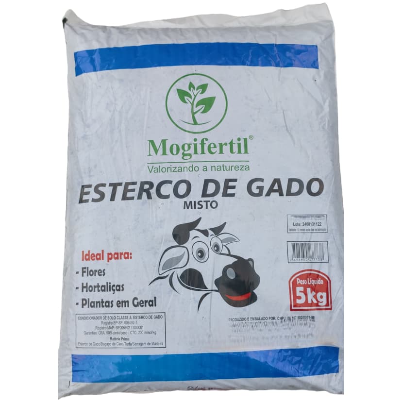 5Kg Esterco Bovino/Gado Adubo Curral Orgânico Seco Mogifertil