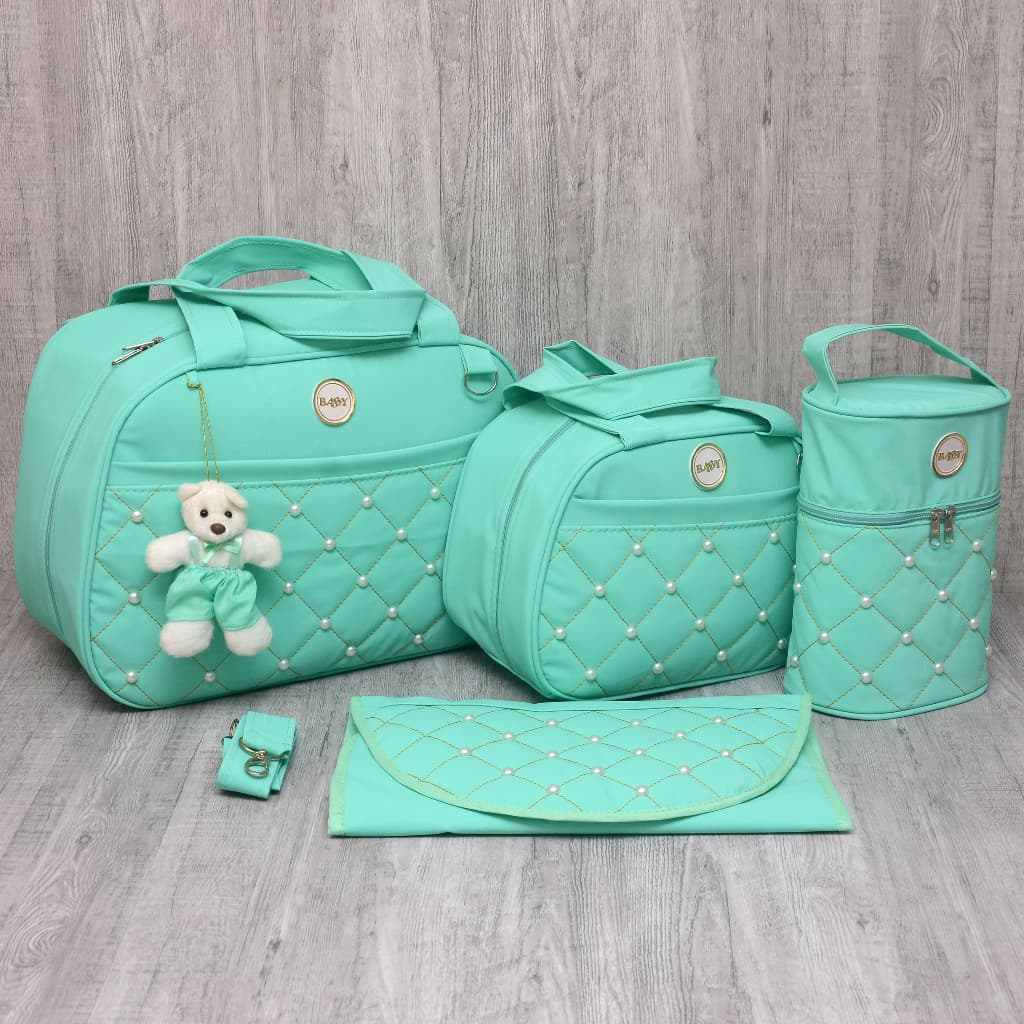 Kit Mala Bolsa Maternidade Menino Menina 4 Peças Trocador de Fraldas e Porta mamadeiras Bebê