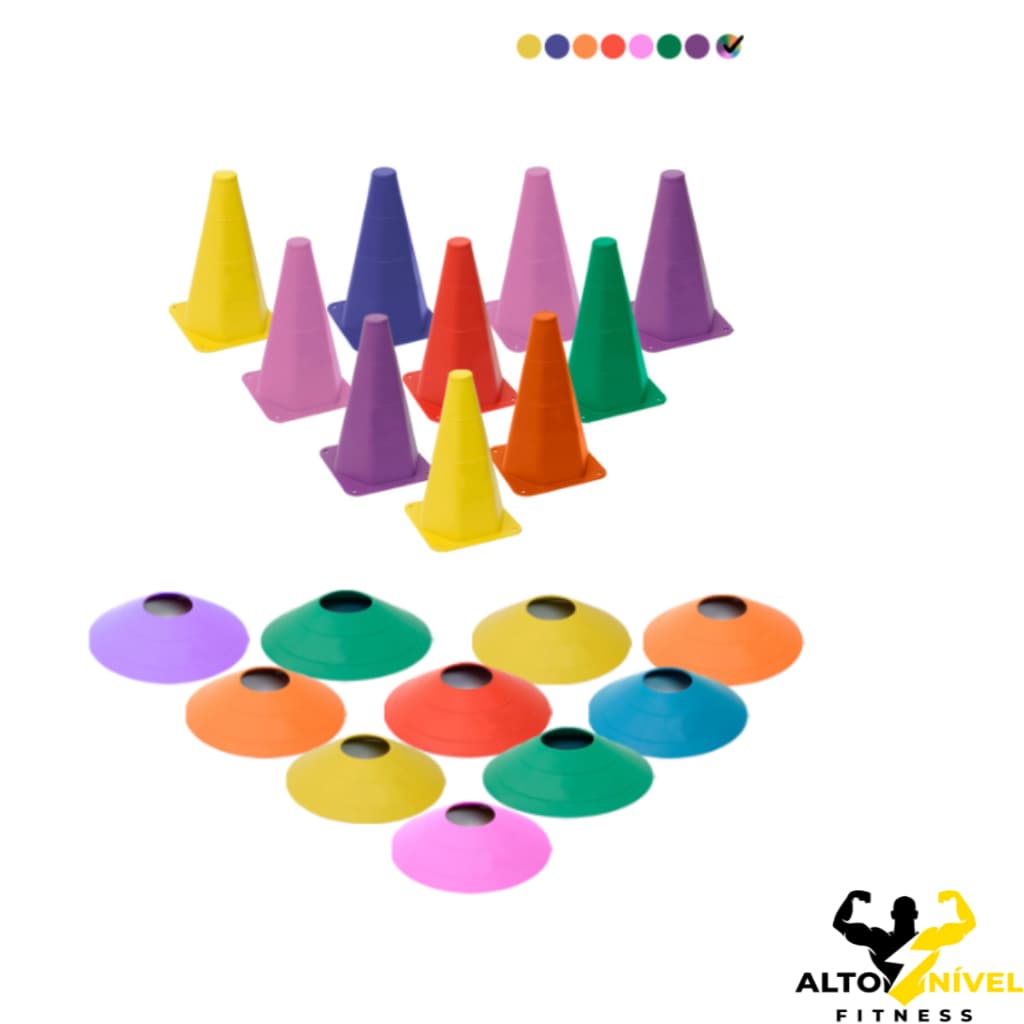 Kit Treino Funcional Agilidade 10 Cones + 10 Chapéus Chinês Treinamento Futebol Futsal Academia