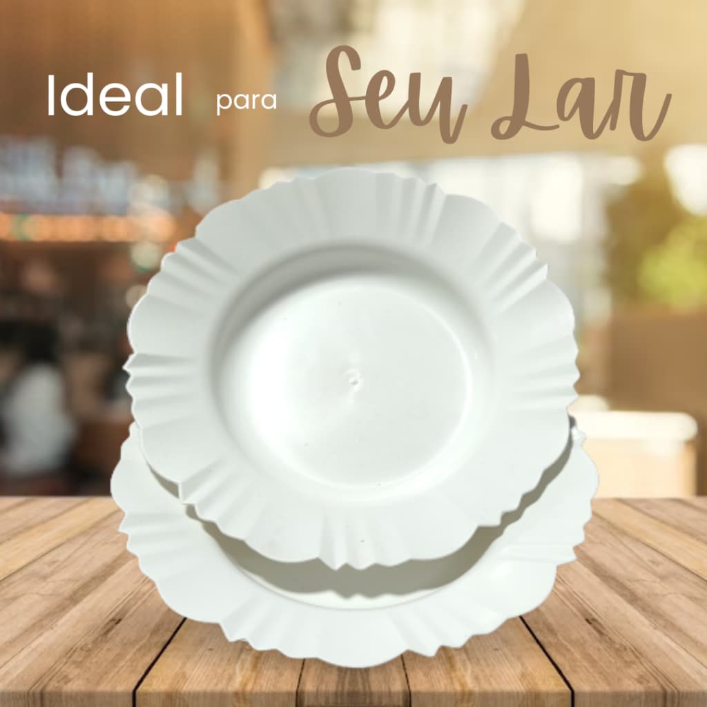 Kit 5 a 30 pratos fundo com borda branco refeição churrasco festa plástico redondo