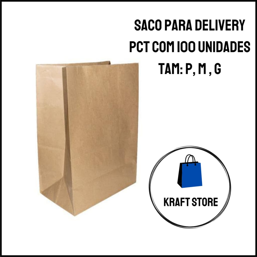 SACO PARA DELIVERY KRAFT - TAMANHO P, M, G  - 100 UNIDADES