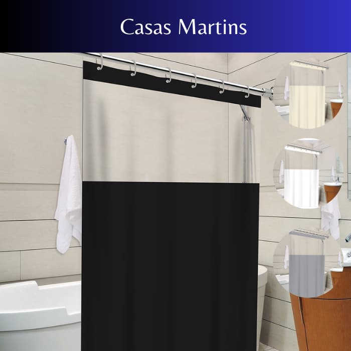 Cortina Box com Visor Transparente Em PVC Para Banheiro Anti Mofo Com Ganchos Varias Cores