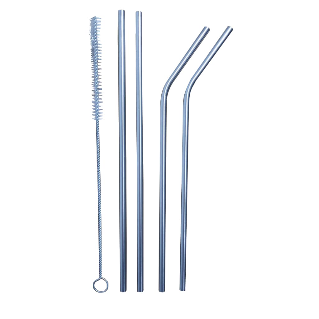 Kit 5 peças com 4 Canudos de aço inox reutilizável sustentável + 1 escova de limpeza