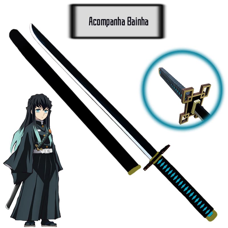 Espada - Katana Demon Slayer / Kimetsu no Yaiba Muichiro Tokito Decoração Cosplay Treino